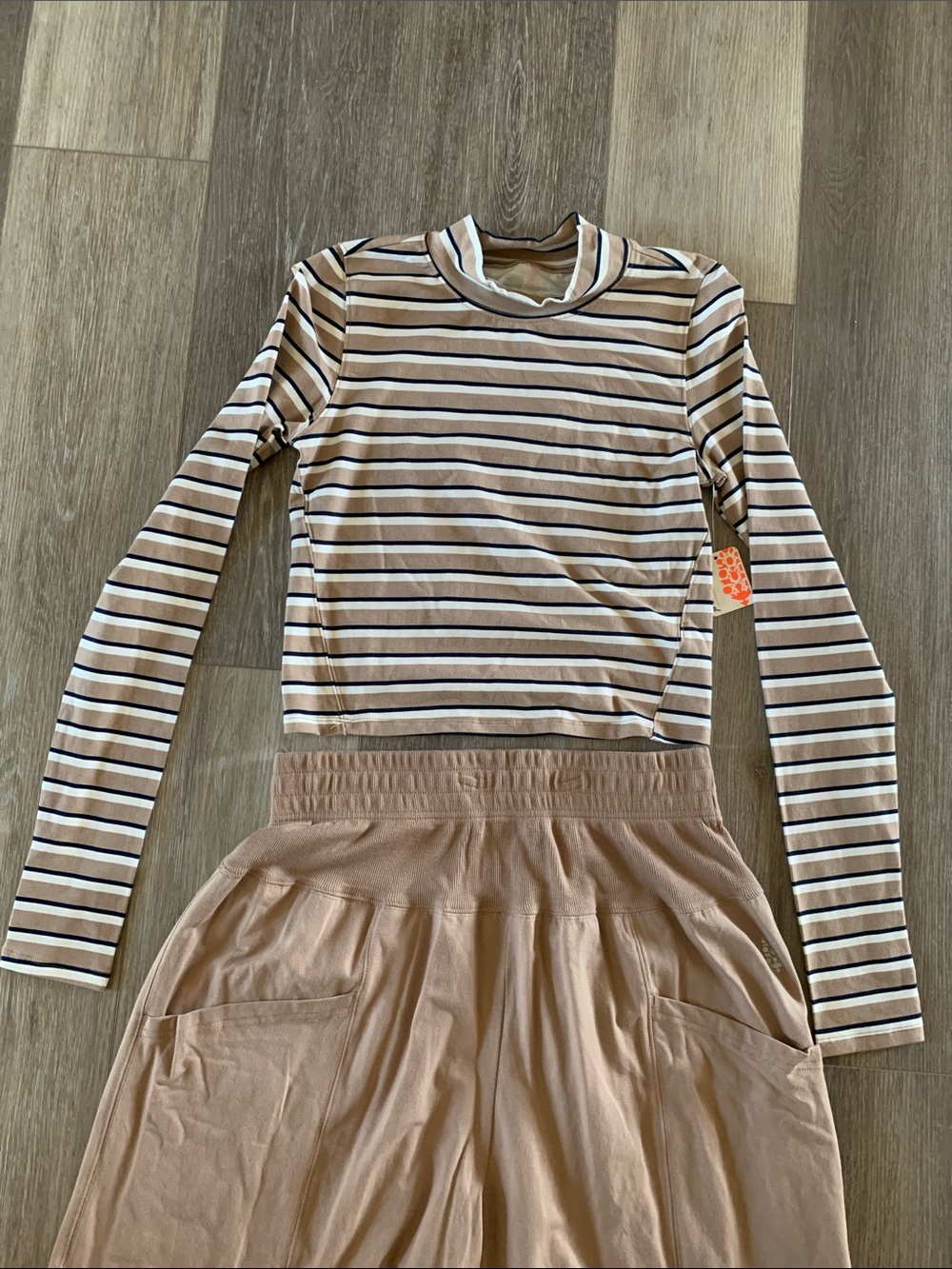 FP Movement SET Up In The Air Midnight Striped Tan Blue Top & Harem Pants NWT - Picture 5 of 9